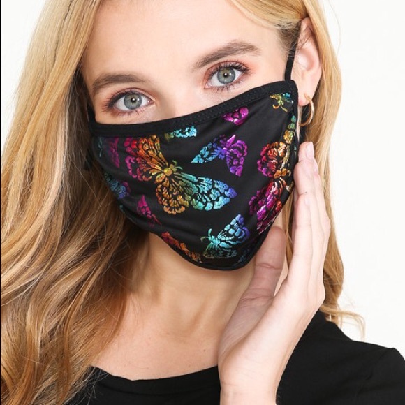 2-Layer Black Holographic Butterfly USA Face Mask - Picture 7 of 9